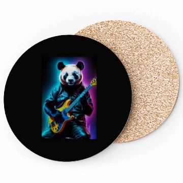 Discover Panda playing guitar neon art Coasters