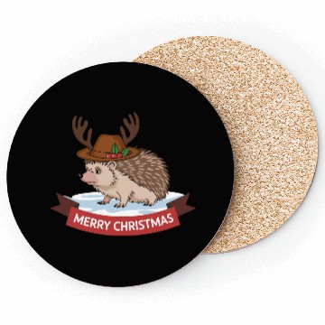 Discover Grumpy Hedgehog Merry Christmas Deer Antler Hat Coasters