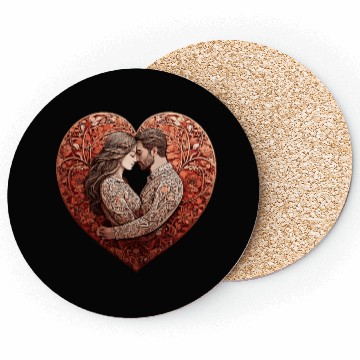 Discover Romantic Couple Embracing in Floral Valentine Hear Coasters