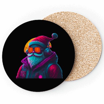 Discover Retro Cool Santa Claus with Headphones Neon Colors Coasters