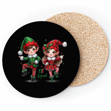 Discover Christmas Plaid ELF Squad Coasters