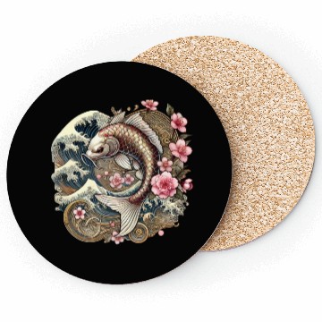 Discover Elegant Koi Fish and Cherry Blossom Design Coasters