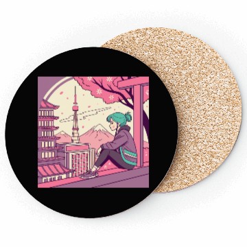 Discover Blossom Breeze: Tokyo Girl Embracing a Tranquil Coasters