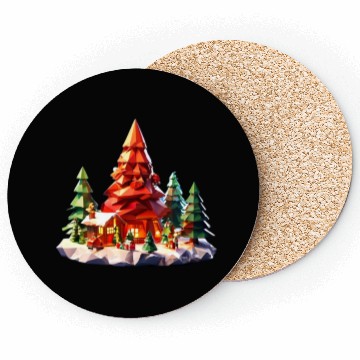 Discover Geometric Christmas Tree Scene Coasters