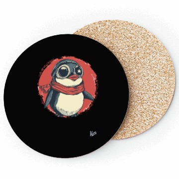 Discover Cute Happy Penguin with Glasses and Scarf Coasters
