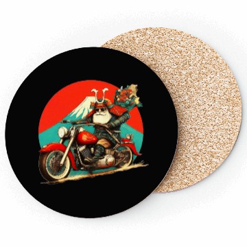 Discover Santa Samurai Riding Motorcycle Graphic Coasters