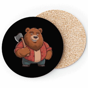 Discover Friendly Bear Red Plaid Coasters & Axe Lumberjack