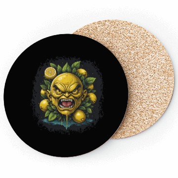 Discover Angry Lemon Head with Realistic Details Coasters