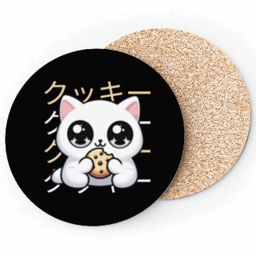 Discover Cute Cat Japanese Kawaii Anime Cat with Cookie Coasters