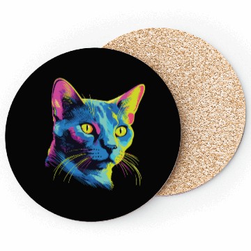 Discover Cat Watercolor Colorful Russian Blue Coasters