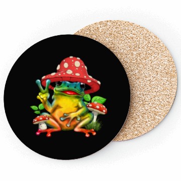 Discover Cottagecore Aesthetic Cute Mushroom Hat Frog Lover Coasters