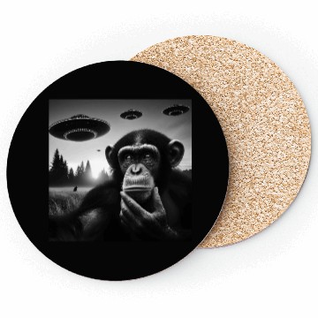 Discover Chimp Monkey Ape Funny Selfie with UFOs Weird Alie Coasters