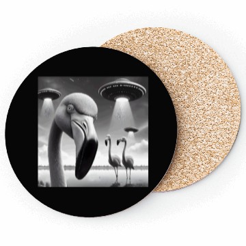 Discover Flamingo Sci-fi Funny Graphic Selfie with UFOs Wei Coasters