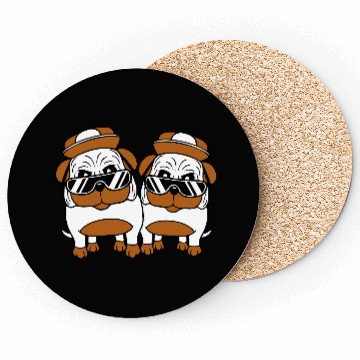 Discover Two Dogs Pug Sunglasses Cap Teenager Team Friends Coasters
