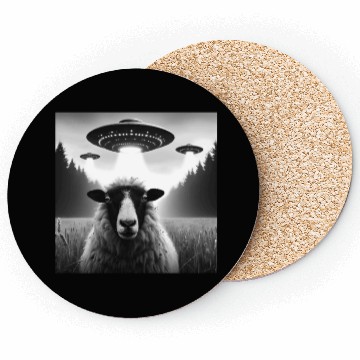 Discover Sheep ram, lamb Funny Graphic Selfie with UFOs Wei Coasters