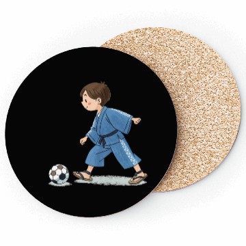 Discover Boy in kimono playing soccer Coasters