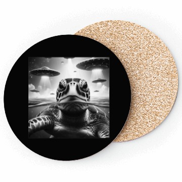 Discover Sea Turtle Funny Graphic Selfie with UFOs Weird A Coasters