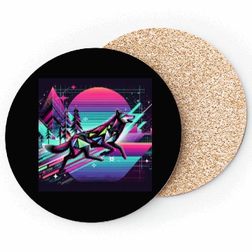Discover Neon Wolf - Retro Vibes Coasters
