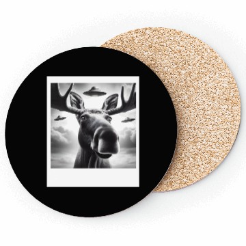 Discover Moose Funny Graphic Selfie with UFOs Weird Aliens Coasters