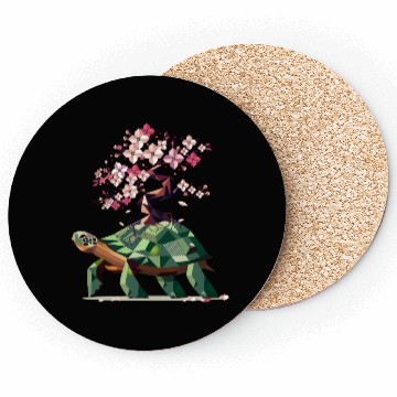 Discover Turtle with blooming cherry blossom bonsai Coasters