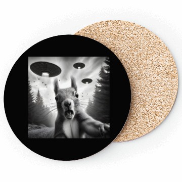 Discover Squirrel Sci-Fi Funny Graphic Selfie with UFOs Wei Coasters