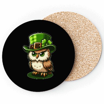 Discover Cute St. Patrick's Day Owl with Top Hat Coasters