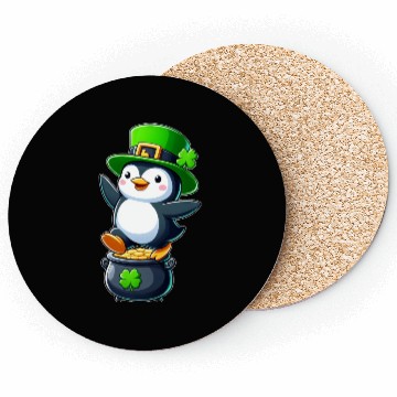 Discover St. Patrick's Day penguin top hat clover Coasters