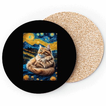 Discover Cat painting red black cat Coasters