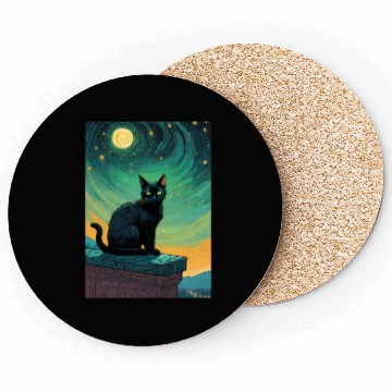 Discover Cat painting red black cat Coasters
