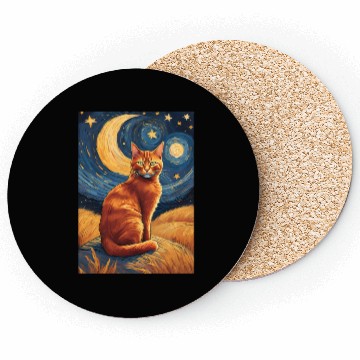 Discover Cat painting red black cat Coasters