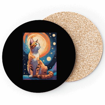 Discover Cat painting red black cat Coasters