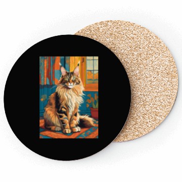 Discover Cat painting red black cat Maine Coasters