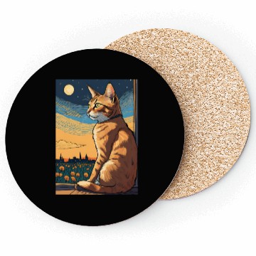 Discover Cat painting red black cat Coasters