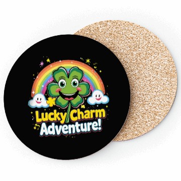 Discover Cheerful Lucky Clover and Rainbow Sparkles Scene Coasters