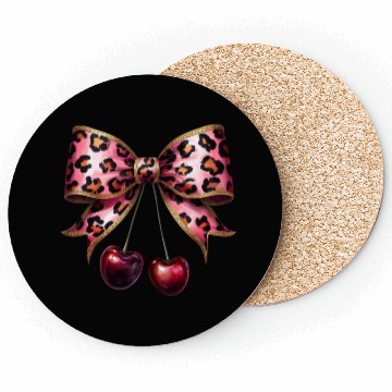 Discover Leopard stylish Print Bow with Cherries Coasters