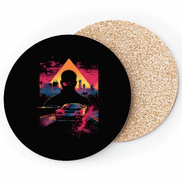 Discover Vaporwave Man Retro Car City Synthwave 90s Coasters