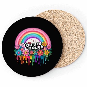 Discover "You Are Enough" Rainbow and Flowers Inspirational Coasters