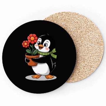Discover Cute Penguin Gardener Garden Joyful Design Coasters