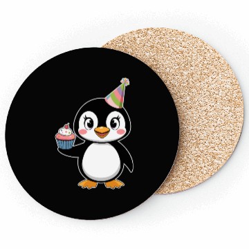 Discover Birthday Joyful Penguin With Cupcake Coasters
