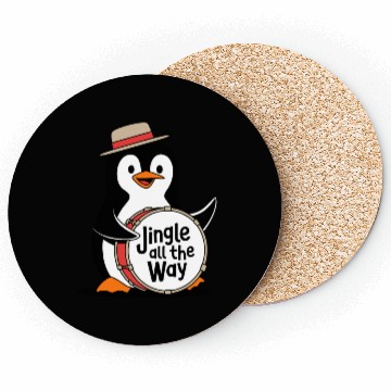 Discover Jingle All The Way Penguin Drummer Fun Holiday Coasters