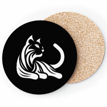 Discover Cat Portrait Minimalist Tattoo Style Coasters