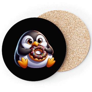Discover Cute chubby penguin with donut cartoon Coasters
