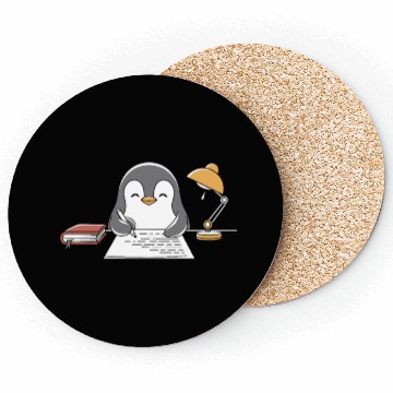 Discover Writer Author Penguin Scribbling at Desk Coasters