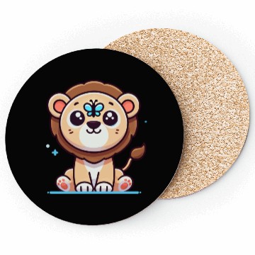 Discover lion cub with a butterfly on its nose Coasters