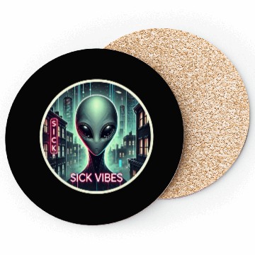 Discover Cyberpunk Alien Encounter - Futuristic Neon Sci-Fi Coasters