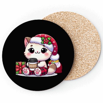 Discover A Cute Kawaii Cat Drinking Coffee Coasters