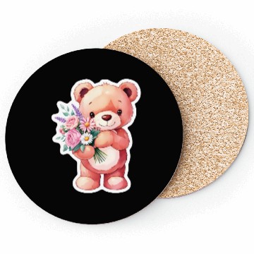 Discover Teddy bear with bouquet of flowers Coasters