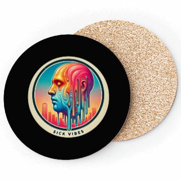 Discover Psychedelic Melting Face Vibrant Trippy Sick Vibes Coasters