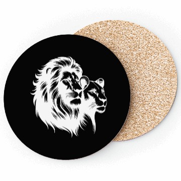 Discover Elegant Lion Couple Portrait Style Coasters