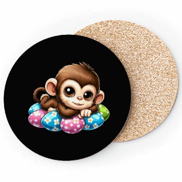 Discover Cute Monkey Easter eggs Easter chilling cartoon Coasters
